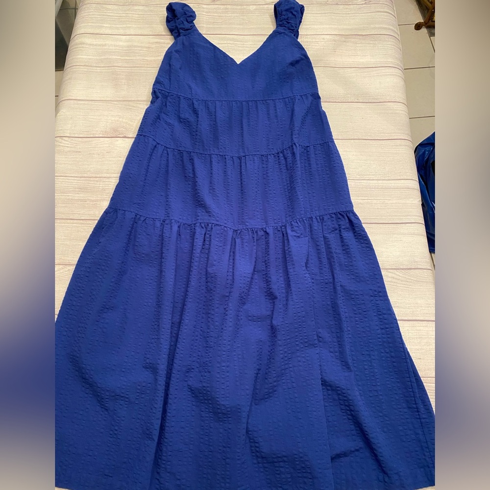 Blue Tiered Sundress with Ruffled Straps